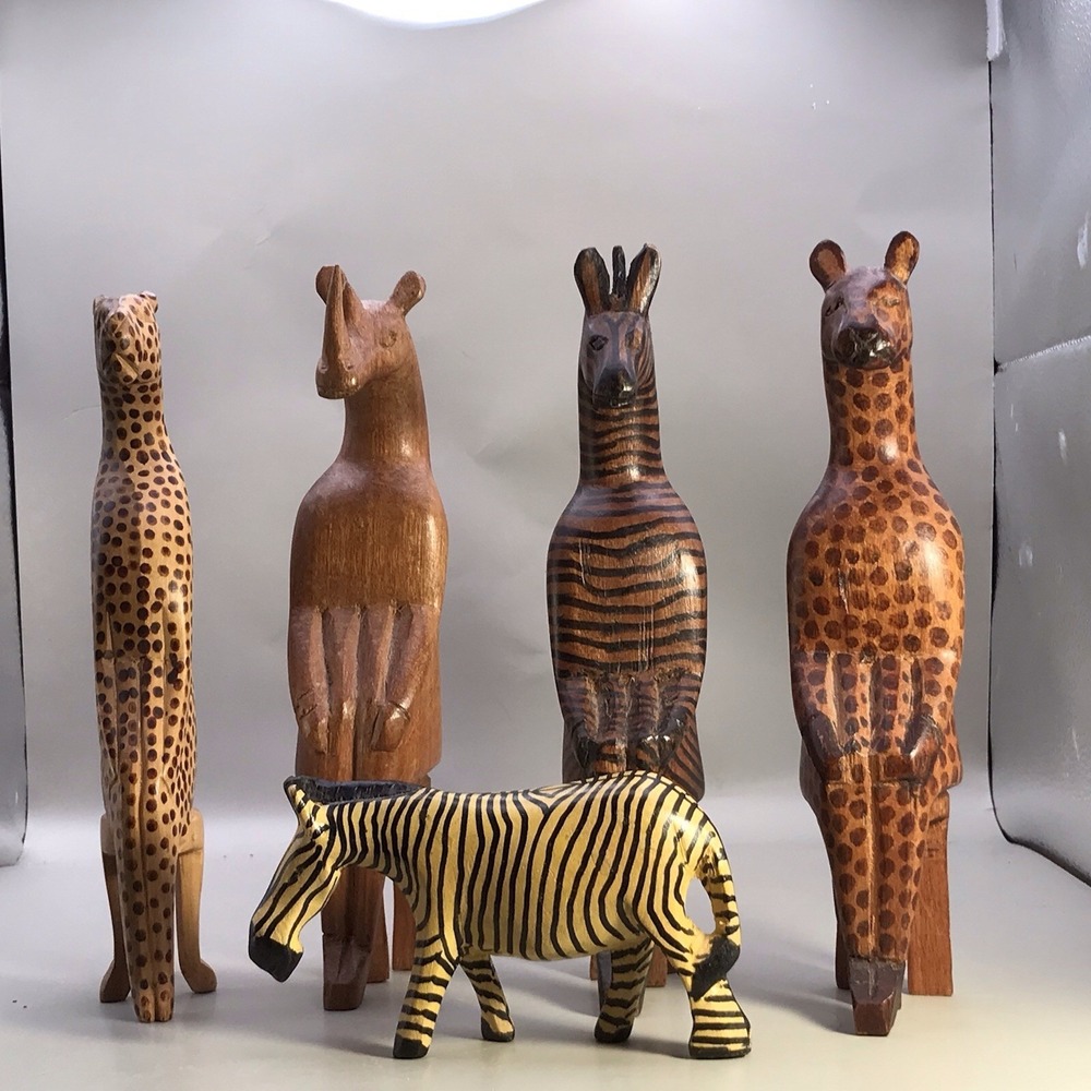Lot Of 4 "Party Animals" Giraffe Rhino Zebra Cheetah Spare Zebra‎ Wooden
